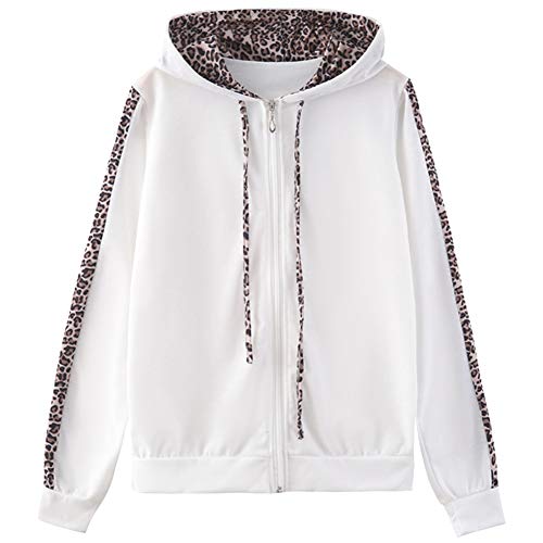 amropi Femme Survêtement Ensembles Imprimées Léopard Tenues Pull à Capuche et Jogging Pantalons Ensemble de Sport Blanc, L – vue 2