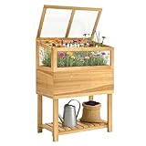 Outsunny Hochbeet mit Frühbeetaufsatz aus Holz erhöhter Pflanzkasten mit aufklappbar Abdeckung Regal Vliesstoff Ergonomisch Gemüsebeet Blumenkasten für Garten Balkon 80x45x108,5cm Naturholz