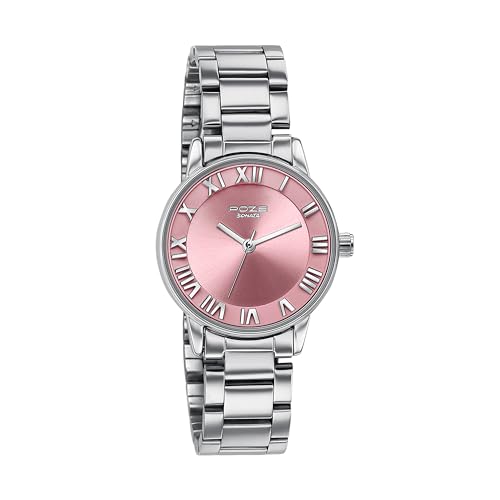 Image of Sonata Poze 6 Chrome Calling Quartz Pink Round Dial Women's Watch | Stainless Steel Strap Material | Watches for Women Analog - SP80128SM01