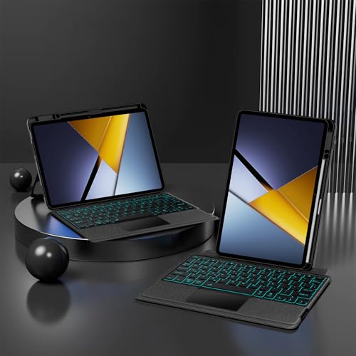 Image of ProElite Wireless Bluetooth TouchPad Keyboard Case for Mi Pad 8 /8 Pro 11.2 inch, Magnetic Detachable Bluetooth TouchPad Keyboard Mi Pad 8 /8 Pro with Built-in 7-Colors Backlit & Pen Holder, Black