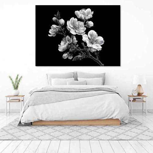Fleurs de cerisier noir et blanc affiche deco mural pour salon apaisant
