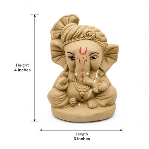 Image of Clay Ganesh Idol, 4 Inches Height, Water Soluble Ganpati Murti for Ganpati Visarjan (Small) (Natural Brown - Bal Ganesha)