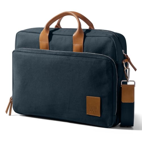 Image of DailyObjects 100% Cotton Canvas Commute Laptop Messenger Bag for Men & Women | Travel Shoulder Handbag With Trolley Sleeve | Metal Zip Closure | Leather Handles | Padded Laptop Compartment For 14 inch