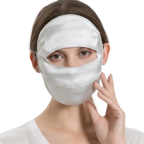 Mulberry Silk Sun Protection Face Mask with Forehead Coverage - UPF 50+ Lightweight Facial Shield for Outdoor Protection (Silver Grey)