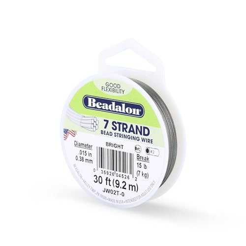 Beadalon 7-Strand Stainless Steel Beading Wire Flexible & Durable Wire for Jewelry Making Ideal for Necklaces & Bracelets Nylon Coated Seed Bead Stringing Wires 30 ft .015 in / 0.38 mm - Bright
