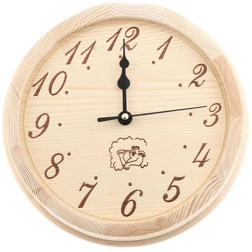 Minuterie de Sauna 9'' Horloge Suspendue en Bois Poli Accessoires de Sauna avec Grands Chiffres clairs Horloge Murale en Bois élégante pour la décoration la Maison et la Salle Sport