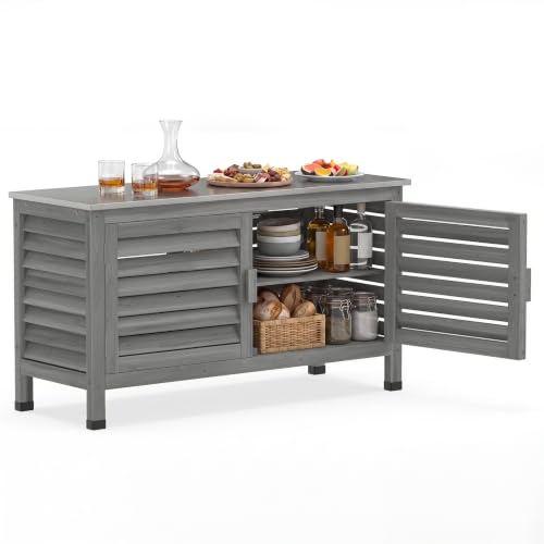 Image of Tangkula Wood Outdoor Storage Cabinet with Stainless Steel Countertop