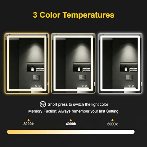 Image of LED Bathroom Mirror with Lights, 24 inchx32 inch Lighted Vanity Mirror for Wall