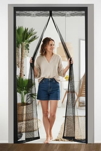 Image of The Furnishing Tree Strong Magnetic Mosquito Net Door Curtain | Automatic Self Closing | Designer Lace at the top with Breathable Fly Protection for Main Door, Balcony, Kitchen & Bedroom, 210x100 CM.