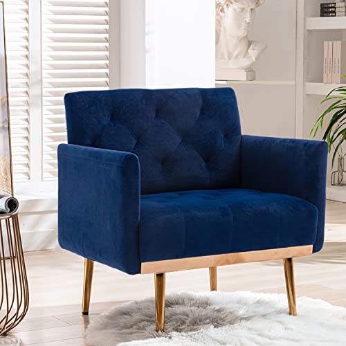Joybase Velvet Accent Chair, Velvet Armchair, Mid Century Modern Chair With Metal Legs, Tufted Accent Chair, Comfy Reading Chair, Arm Chair For Living Room, Bedroom (Navy Blue) #TOP12