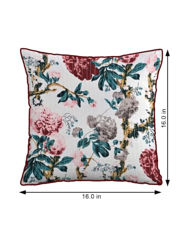 Image of Pure Cotton Quilted Cushion Cover 16x16 Inch | Anokhi Print Decorative Throw Pillow Cover | Soft Cotton Sofa Cushion Cover with Hidden Zipper | Living Room Bedroom Home Decor