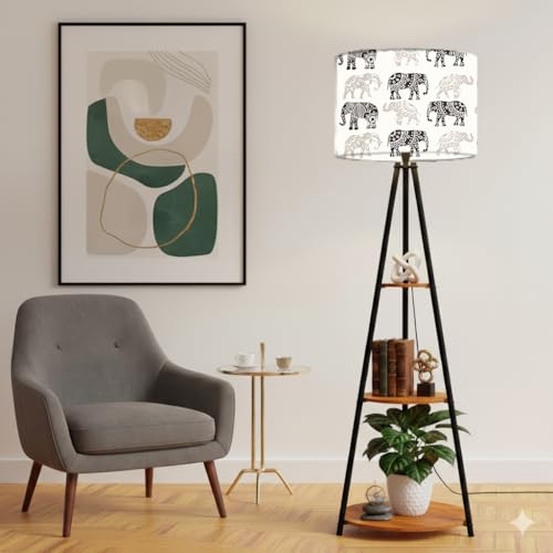 Image of Rellon Floor Lamp with 3 Storage Shelves, Metal FloorLamp for Living Room Standing Home Decoration FloorLamp Shade Reading for,Office,Kitchen,Bedroom (A9)