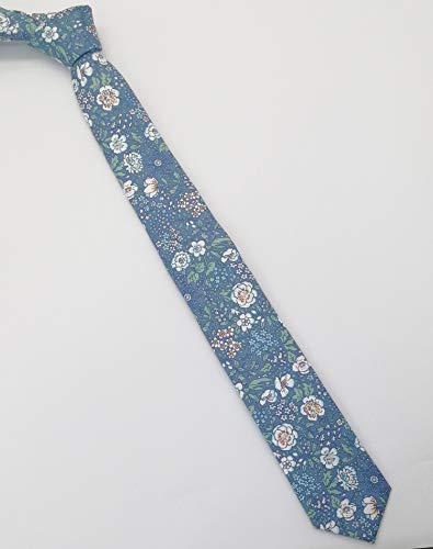 Image of Men's Skinny Tie Floral Cotton Necktie and Tie Bar Clip Sets, Great for Weddings,Groom,Groomsmen