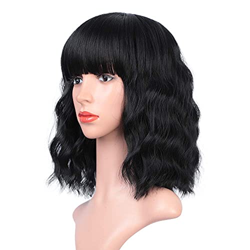 Isaic Short Wavy Wigs Bob Wigs with Bangs for Women Short Wig Curly Wavy Synthetic Cosplay Wig Pastel Bob Wig for Girl Colorful Costume Wigs