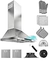 FlyPine 30 inch Stainless Steel Wall Mount Range Hood - 900 CFM, Gesture Control, Ultra-Quiet 4-Speed Vent, LED Lights, Ducted/Ductless Convertible
