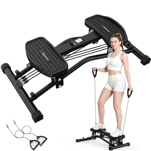 YCCHENG Ski Simulator Balance Board Wobble Balance Board with LCD Monitor Resistance Bands Ski Stepper Trainer 300LBS Heavy Duty Full Body Workout Core Strength Training