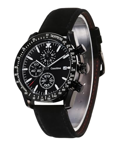 Casotime Reloj Cronógrafo Hombre de Cuero   Resistente al Agua 30M, Cuarzo Analógico con Fecha, Esfera Grande   Clásico y Elegante para Día a Día, Trabajo & Deporte   Regalo Elegante para Hombres