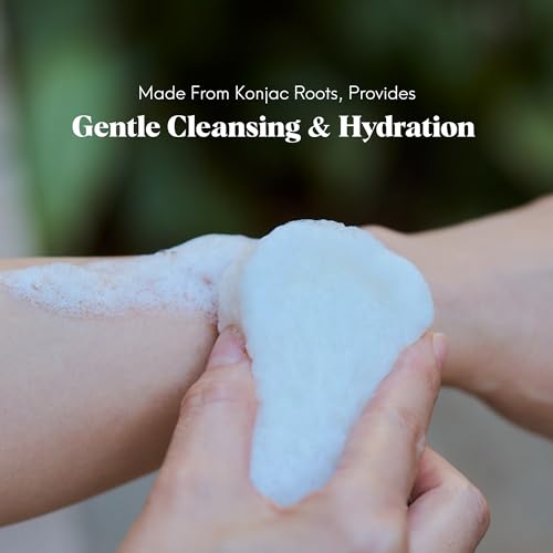 Image of ILEM JAPAN Natural Konjac Body Sponge - Soft White Sponge for All Skin, Exfoliating, Gentle Japanese Skincare Tool for Bath & Shower | For Men & Women | Help Reduction of Fine lines & Wrinkles