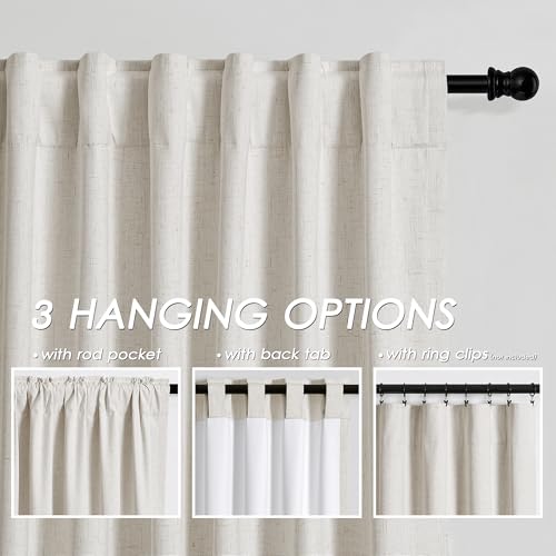 Image of Cream 100% Blackout Linen Curtains 120 Inches Long for Bedroom Back Tab Room Darkening Black Out Curtain Modern Farmhouse Decor Neutral Luxury Floor to Ceiling Drapes for Living Room 52x120,2 Panels