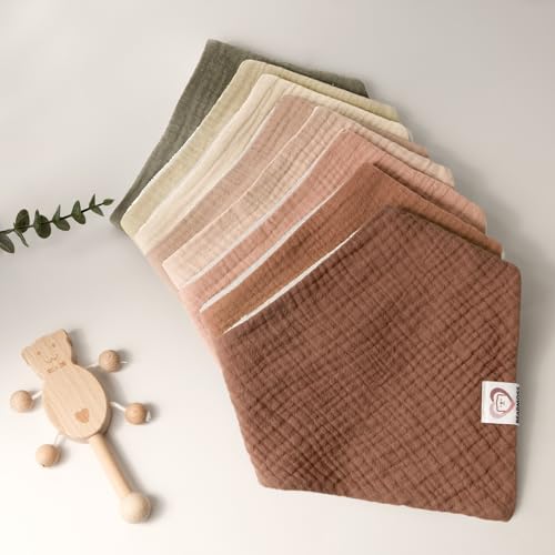Image of Bearmoss Baby Bibs for Drooling & Teething 8 Pack Muslin Cotton Soft Absorbent Adjustable Unisex Bibs Boys Girls 0-36 Months
