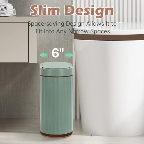 Image of ELPHECO Plastic Touchless Trash Can, Small, Gold, Motion-Sensor, Rectangular, Bathroom, Bedroom, Kitchen, Office (Sage Green, 2 Gallons)