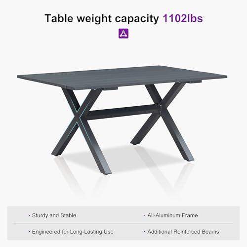 Image of PURPLE LEAF Outdoor Dining Set for 6 with Cushions PE Rattan Grey