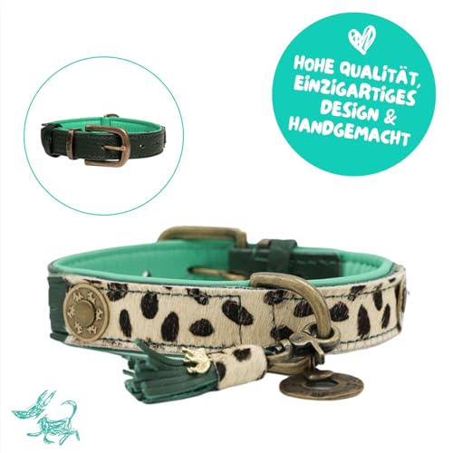 Dog with a Mission - Hundehalsband M | Leopard, Grün, Braun | Boho, Ethno, Urban, Hippie | Ideal für mittelgroße Hunde | Handgemacht, Bunt und Modisch Design, Luxe | 2,5 cm Breit