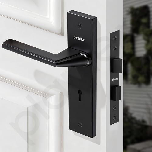 Image of Plantex Heavy-Duty Door Lock Set - Main Door Lock Handle Set / 6-Lever Lock Mechanism with 3 Years of Warranty /Mortise Lock with 3 Keys, Brass Lockbody (Z-Black)