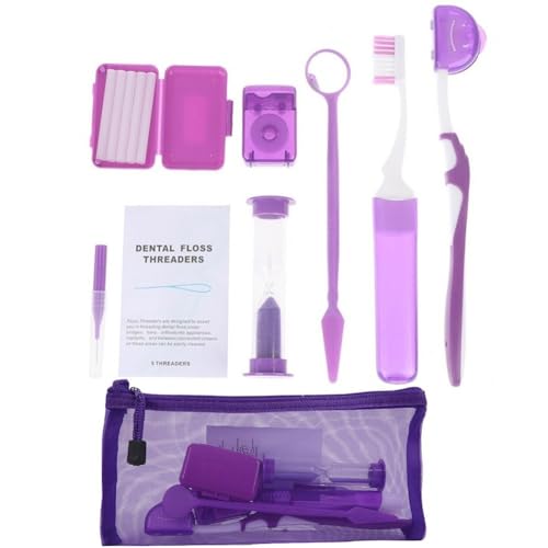 Muteitt Kit De Cuidado Bucal De Ortodoncia Portátil para Aparatos Ortopédicos, Cepillo Interdental, Cera Dental, Hilo Dental, Kit De Limpieza De Cepillos De Dientes, Kit De Limpieza