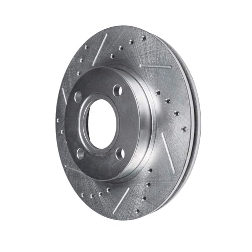 Image of Detroit Axle - 4 Lugs Front Brake Kit for 2000-2006 Nissan Sentra, 1993-2001 Altima, 1999-2002 Infiniti G20, Drilled and Slotted Brake Rotors w /Ceramic Brakes Pads: 11.02'' inch Rotors