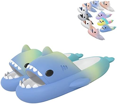 Mdnfdap Gradient Shark Slides for kids 2023 Summer Slippers Sandals Anti-Slip Cloud Slippers Open Toe EVA Lightweight Sole Casual Beach Shoes -(Blue rainbow) 150