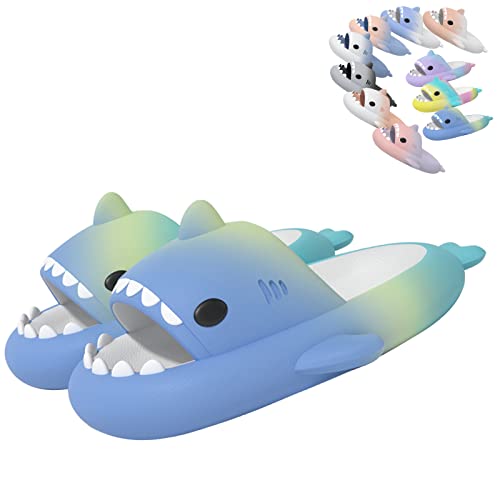 Mdnfdap Gradient Shark Slides For Kids 2023 Summer Slippers Sandals Anti-Slip Cloud Slippers Open Toe Eva Lightweight Sole Casual Beach Shoes -(Blue Rainbow) 150 #TOP29