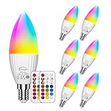 E12 LED Light Bulbs RGBW 5W, 40W Equivalent, Small Base Candelabra Bulb, Set of 4 LED Color Changing Light Bulbs, Dimmable Colors LED Bulb, Color Changing Bulb with Remote Control RGB Cool White 5700K