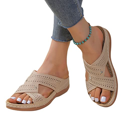 Orthopedic Wedge Sandals for Women Dressy Summer Comfortable Walking Wedge Sandals for Women Summer Low Heel Sandals Arch Support Casual Crisscross Straps Slip On Wedges Sandal Beach Solid Slippers2
