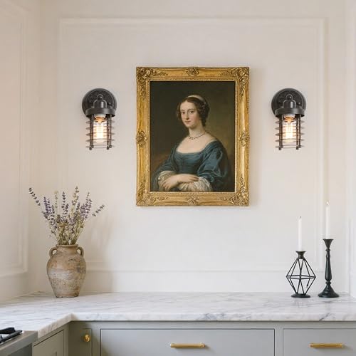 Image of Farmhouse Wall Sconces Lighting, Rustic Industrial Mini Cage Wall Mount Light Fixture for Bedroom, Kitchen, Living Room, Bathroom, and Hallway