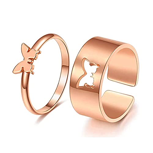 Image of COLORFUL BLING Butterfly Knuckle Stacking Rings Set Knuckle Heart Lightning Dinosaur Adjustable for him and her Couples Friendship Best Friends Matching Promise Love Wedding Jewelry