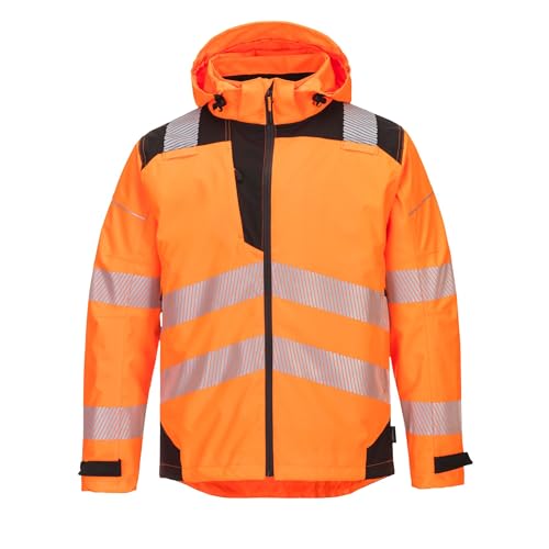 Portwest PW3 Hi-Vis Extreme Rain Jacket, Size: L, Colour: Orange/Black, PW360OBRL