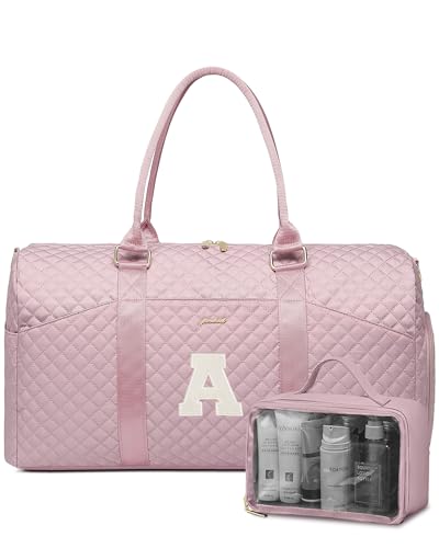 Image of Women Weekender Travel Duffle Bag: Initial Duffel Overnight Bags with Shoe Compartment Large Carry on Tote with Toiletry Bag Weekend Traveling Yoga Gym Hospital Bag for Women with Wet Pocket Letter A
