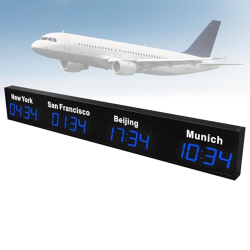 Orologio mondiale multiorario a LED, orologio digitale da parete con fuso orario per 3/4 città, display di grandi dimensioni, adatto per aziende multinazionali, aeroporti internazionali,4City-Blue