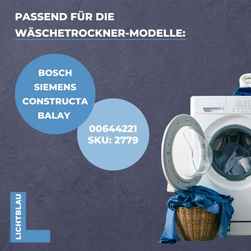 Lichtblau Türgriff in weiß 644221 Bosch Siemens 00644221 I 218mm x 70mm x 42mm I Griff aus Kunststoff Zubehör für Kondenstrockner I Ersatzteile für Bosch Siemens Constructa Balay Wäschetrockner