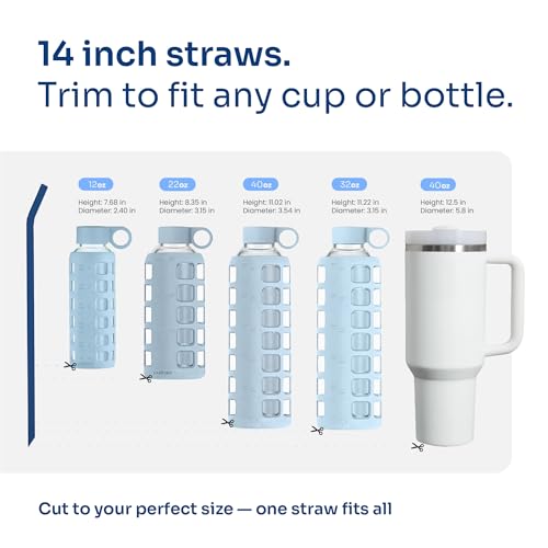 purifyou Extra Long 14.5" Reusable Silicone Straws with Flexible Tips, Cleaning Brush, & Portable Case - Fits with 40oz Stanley Cups, Tumblers & More (Set of 4)