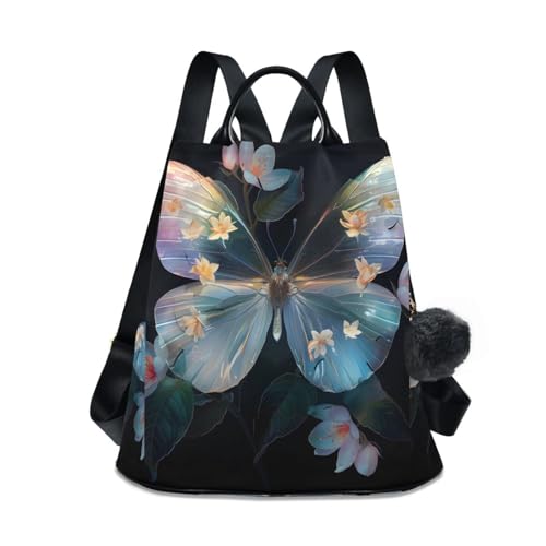 Butterfly White Floral Backpack for Women Anti Theft Large Fashion Travel Shoulder Bag Purse Rucksack Lightweight