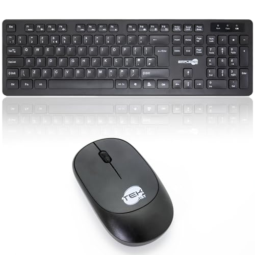 SIMPLETEK - Czarny bezprzewodowy zestaw myszy i klawiatury 2,4 G, układ brytyjski | angielska klawiatura QWERTY | Klawiatura numeryczna Ergonomiczna mysz 3 przyciski odbiornika USB