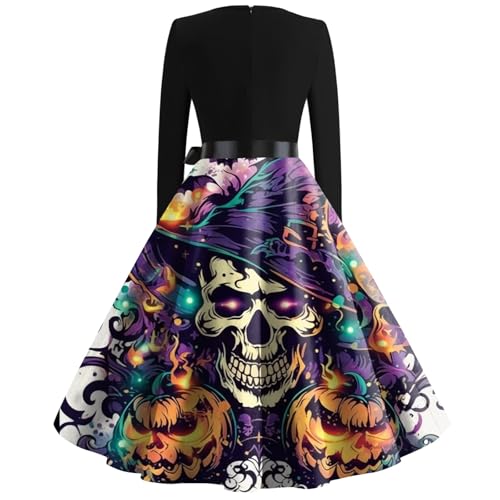 OIOLOYJM Sexy Plus Size Halloween Costumes Woman 2025 Long Sleeve V Neck Printed Gothic Retro Formal Party Dresses for Women