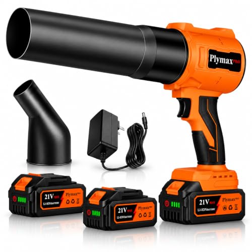 Plymax Cordless Leaf Blower, 800,000 RPM Electric Handheld Blower, Leaf Blower Cordless with 2×4.0Ah Batteries & Charger,Snow Blowers with 2-Nozzles for Patio,Lawn Care,Dust,Snow & Car Drying, Orange - image 1