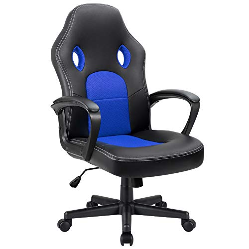 Furmax Office Chair Desk Leather Gaming Chair, High Back Ergonomic Adjustable Racing Chair,Task Swivel Executive Computer Chair Headrest and Lumbar Support (Blue)