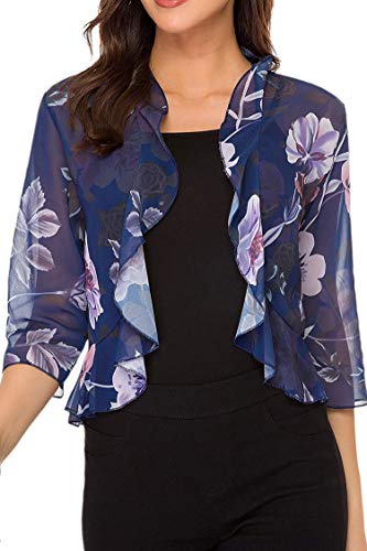 Image of Women's Open Front Cropped Cardigan 3 /4 Sleeve Casual Shrugs Jacket Draped Ruffles Bolero Cardigan