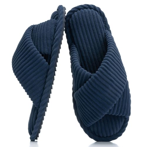 Image of GOEWY Slippers for Women Memory Foam House Bedroom Corduroy Crossbands Open Toe Slides Sandals Shoes Comfy Trendy Gift for womens Anti-Skid sole