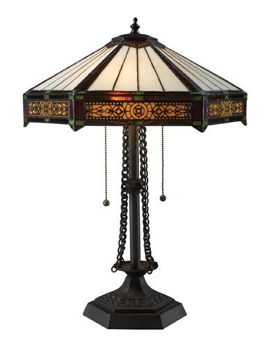 Crazy Deals Dimond D1852 16-Inch Width by 22-Inch Height Filigree 2 Light Table Lamp in Tiffany Bronze with Tiffany Glass Shade