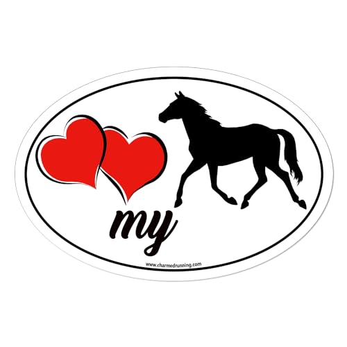 Charmed Running Brand Horse Lover Red Hearts My Horse Removable Bumper Sticker Window Decal OR Car Magnet (Decal)